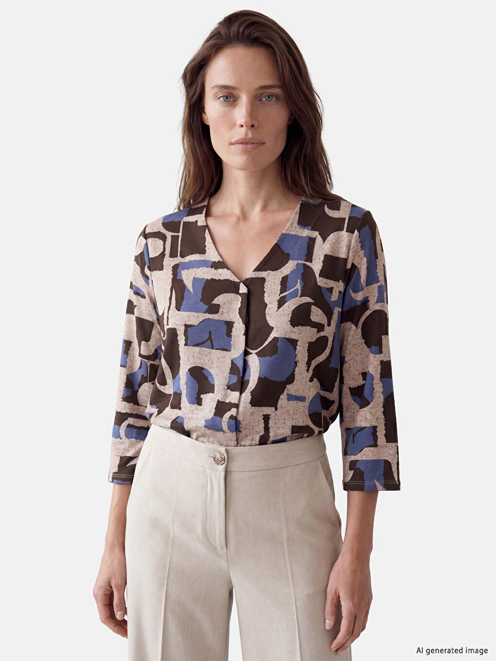 V Neck Patterned Blouse