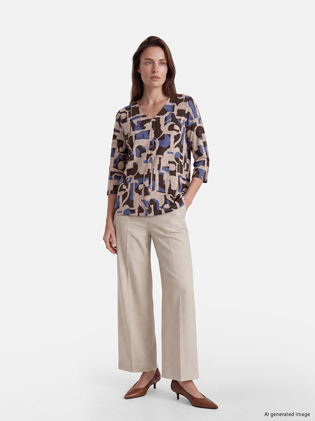 V Neck Patterned Blouse-1