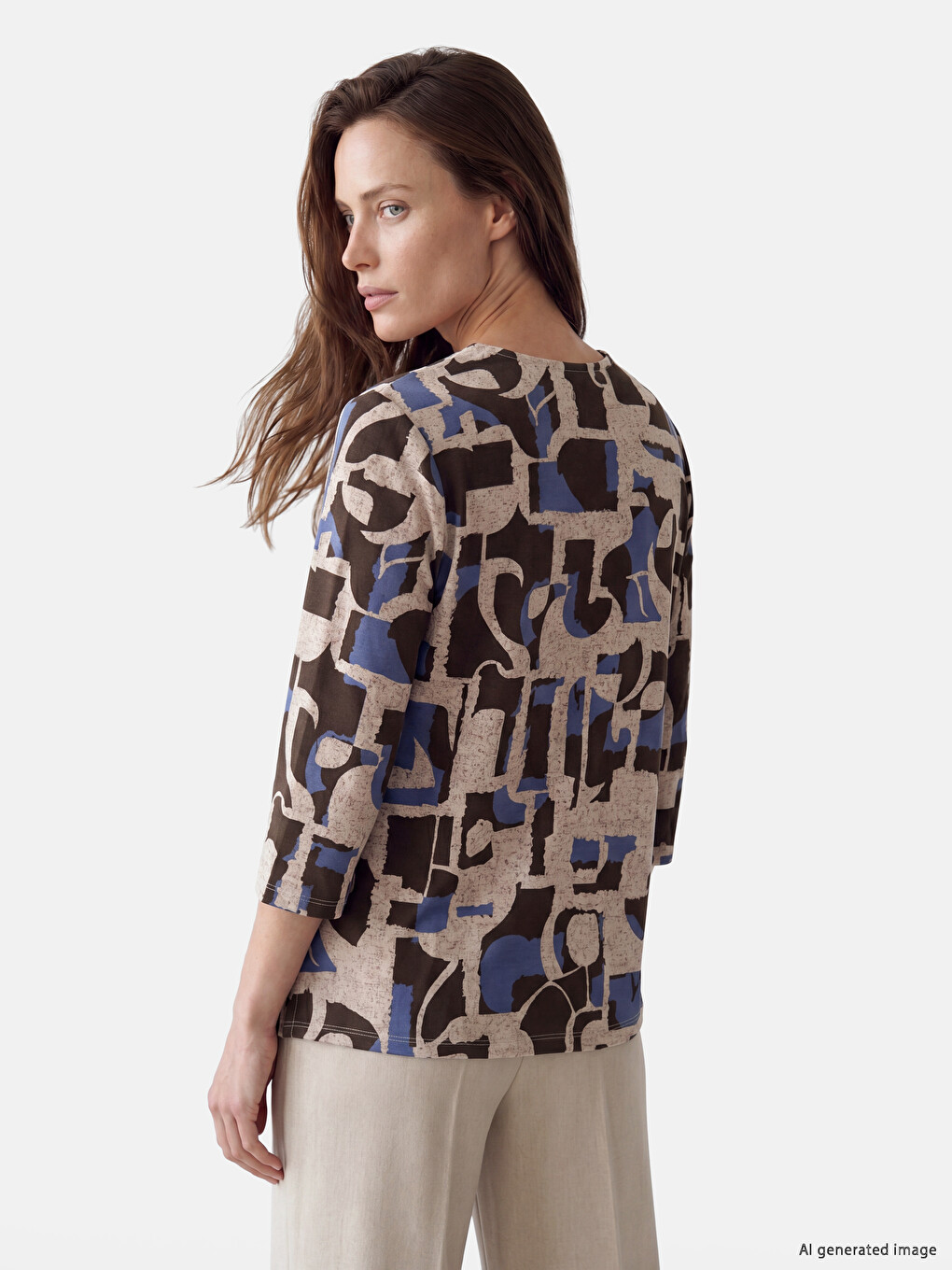 V Neck Patterned Blouse-2
