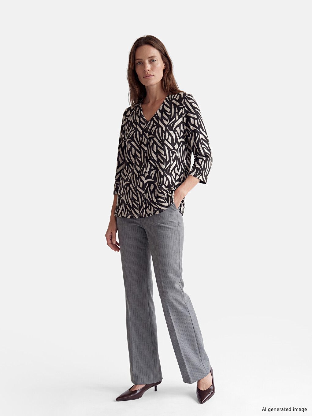 V Neck Patterned Blouse-1