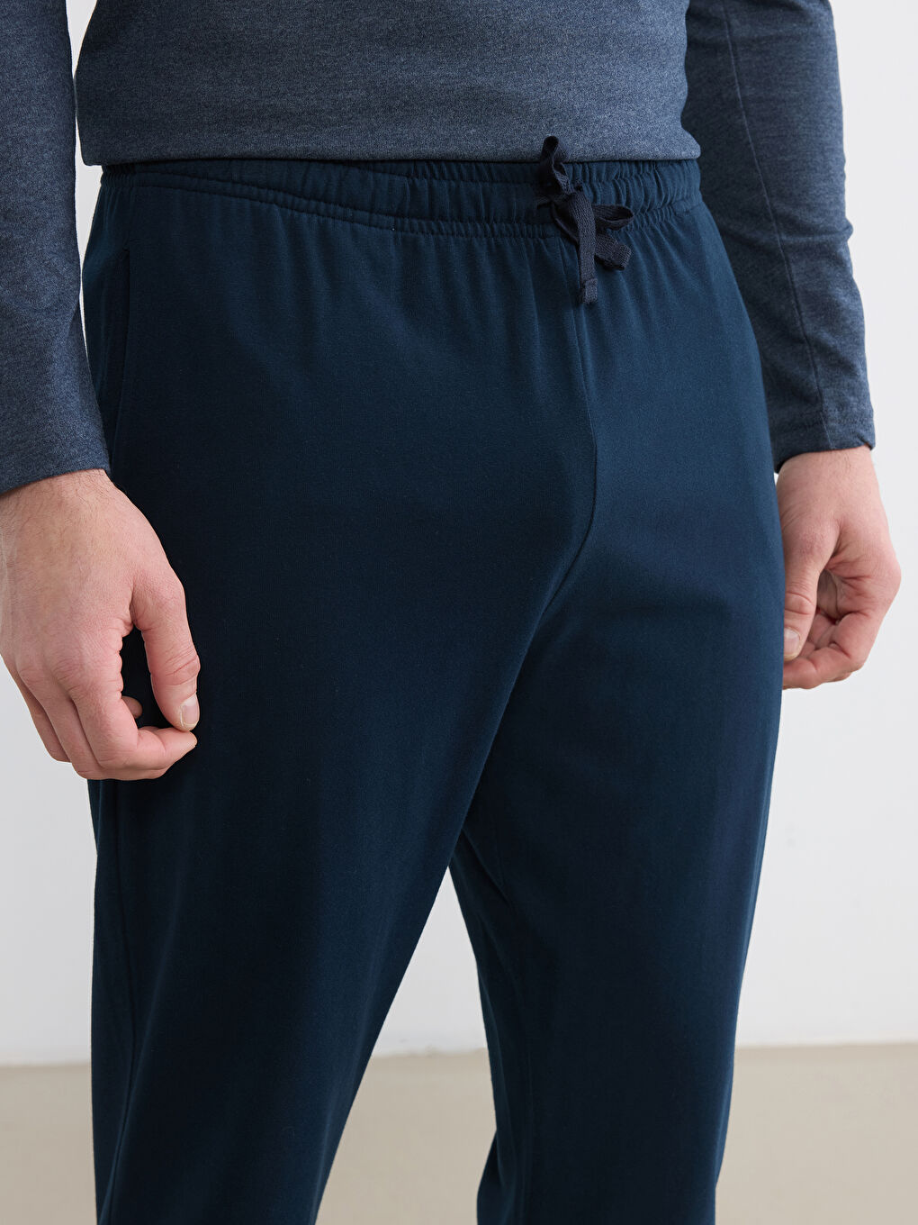 Mavi Bisiklet Yaka Düz Erkek Pijama Takımı-3