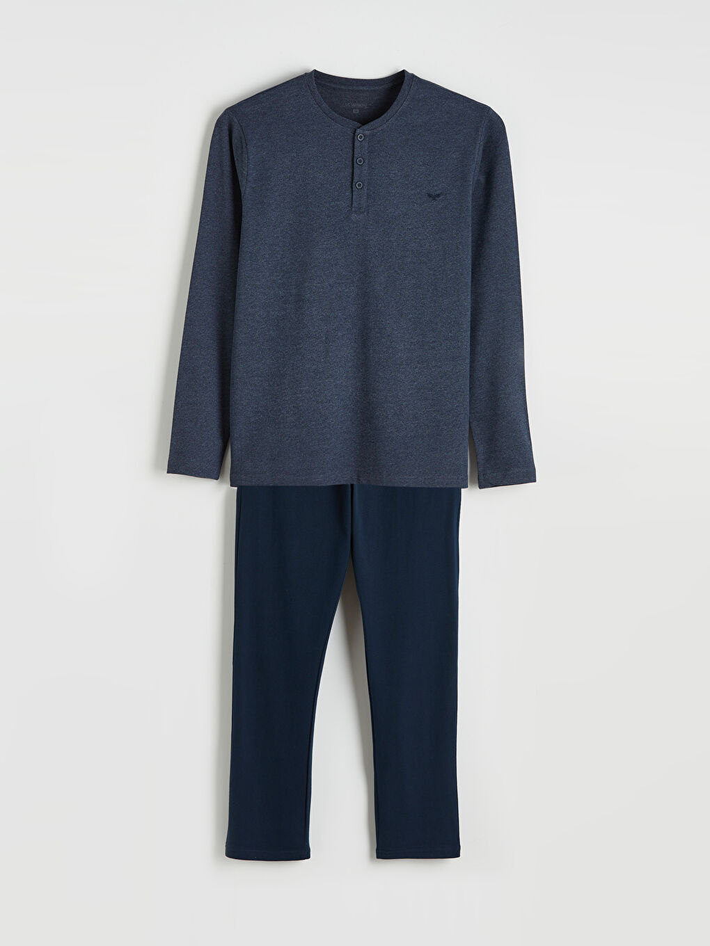 Mavi Bisiklet Yaka Düz Erkek Pijama Takımı
