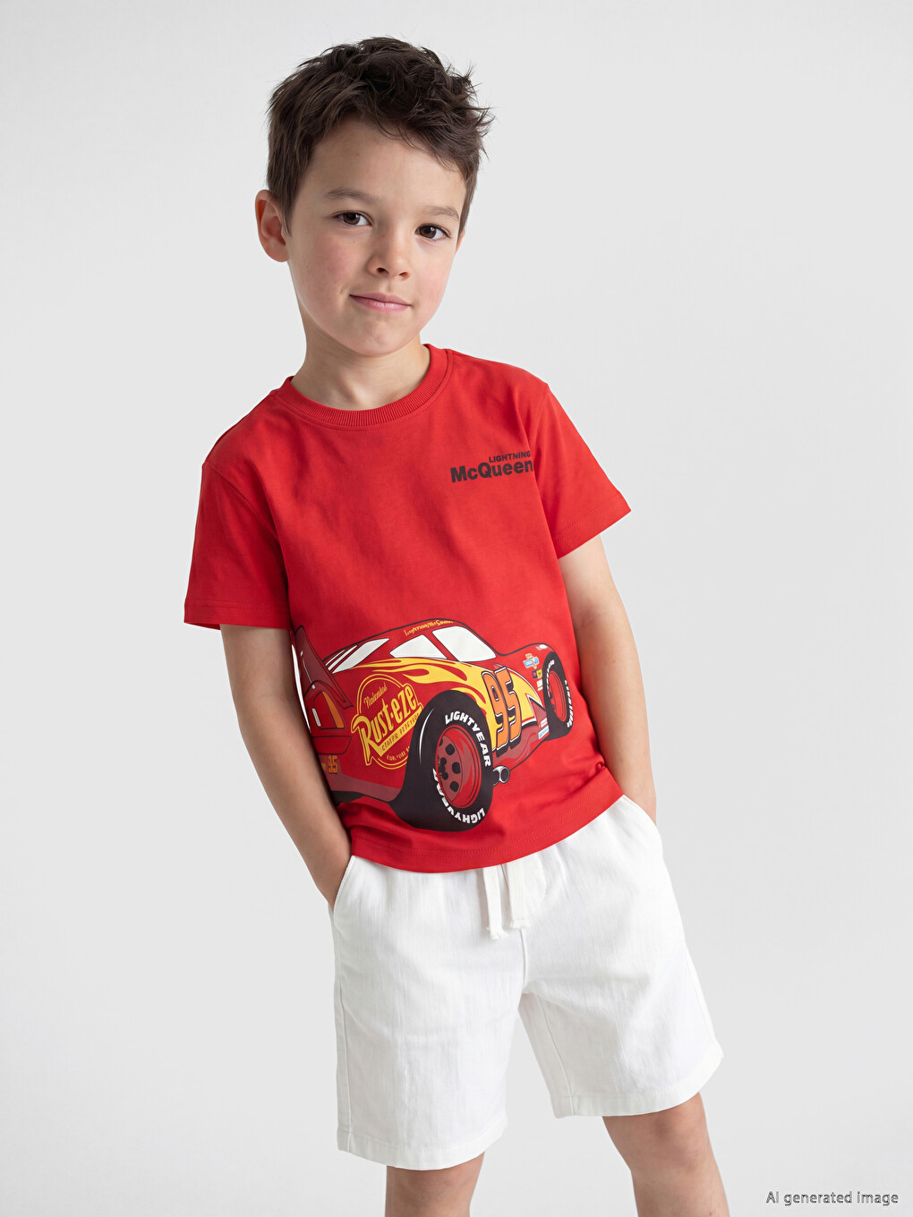 Crew Neck Cars Printed Boys' T-shirt