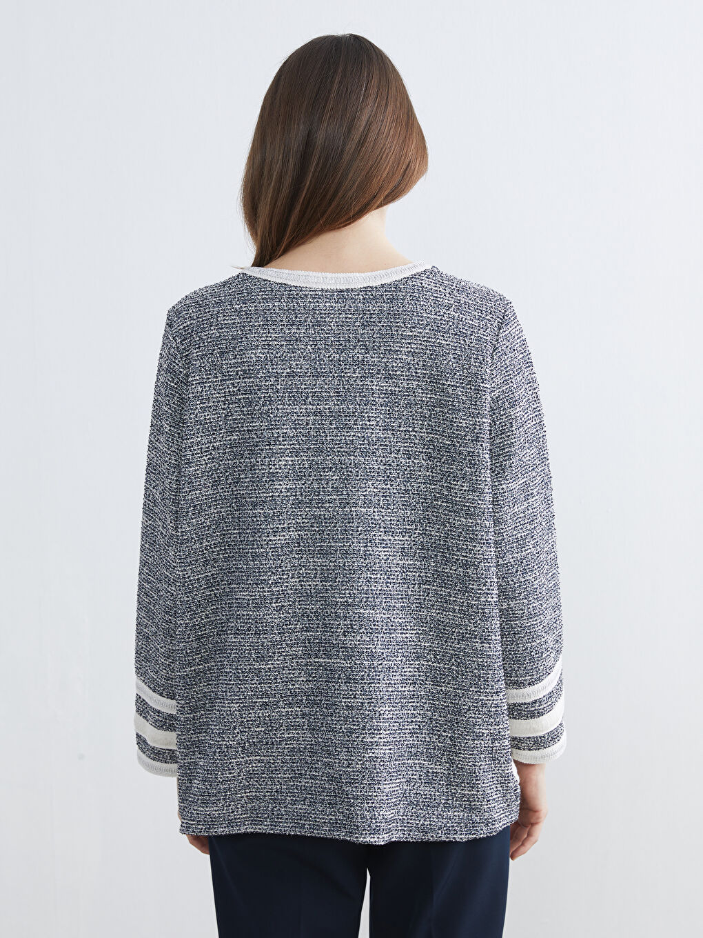 Lacivert Bisiklet Yaka Desenli Kadın Hırka-3