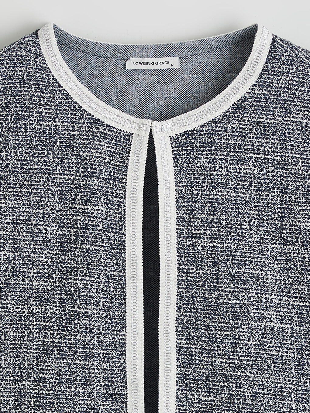 Lacivert Bisiklet Yaka Desenli Kadın Hırka-5