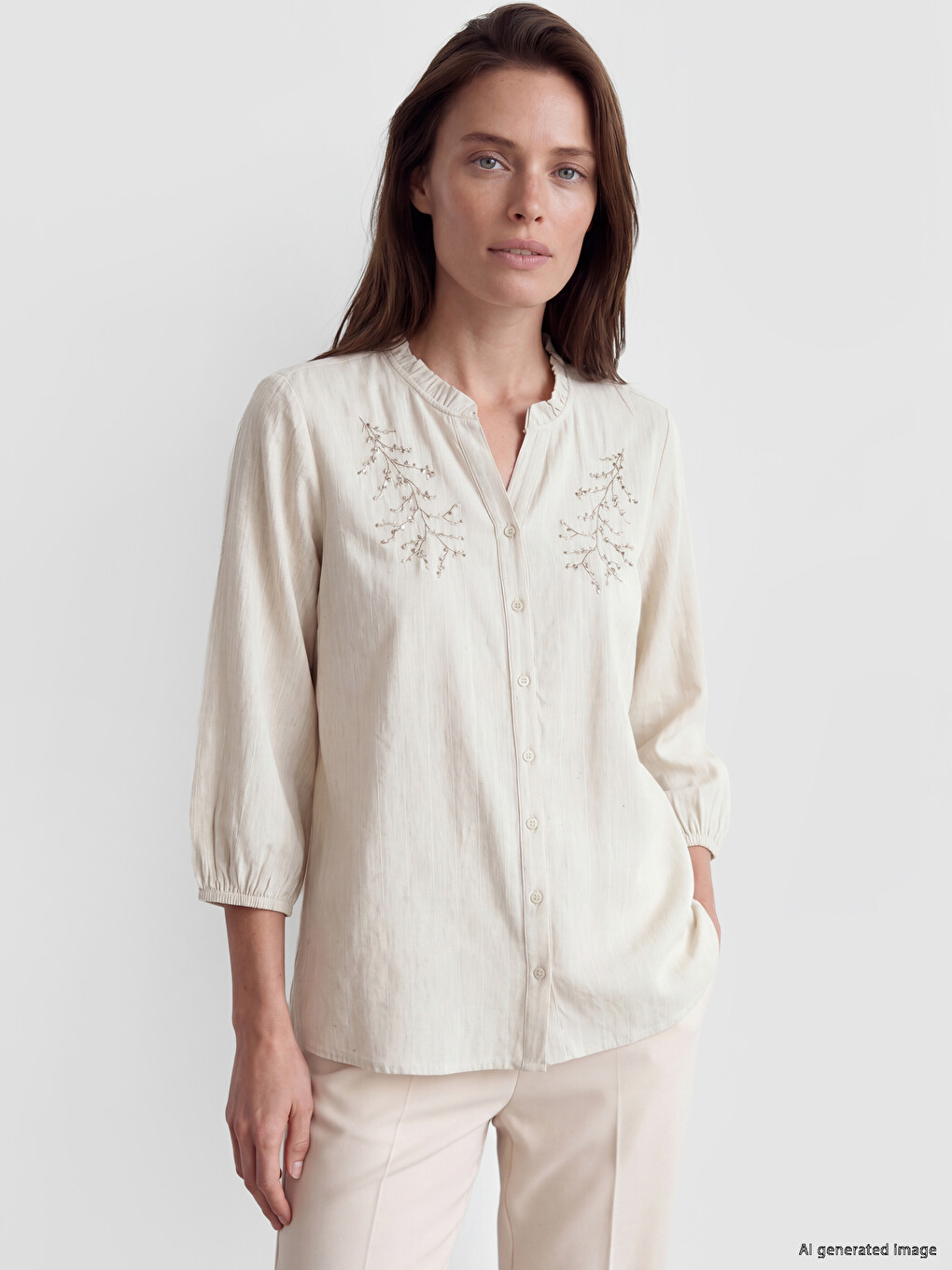 Frilled Collar Striped Women's Shirt-1