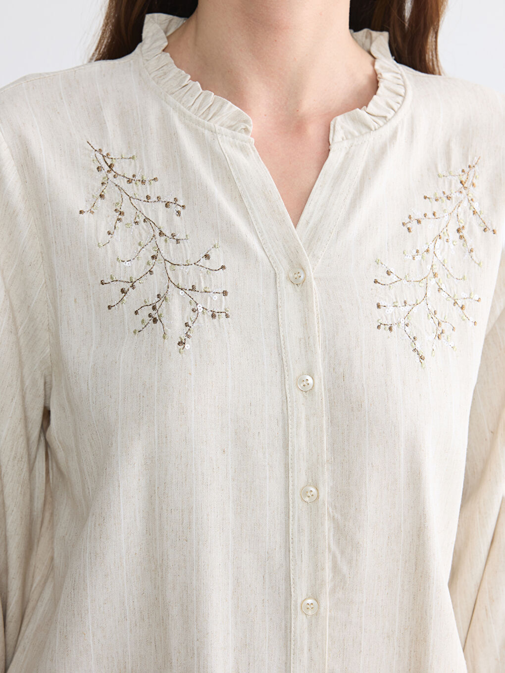 Frilled Collar Striped Women's Shirt-2