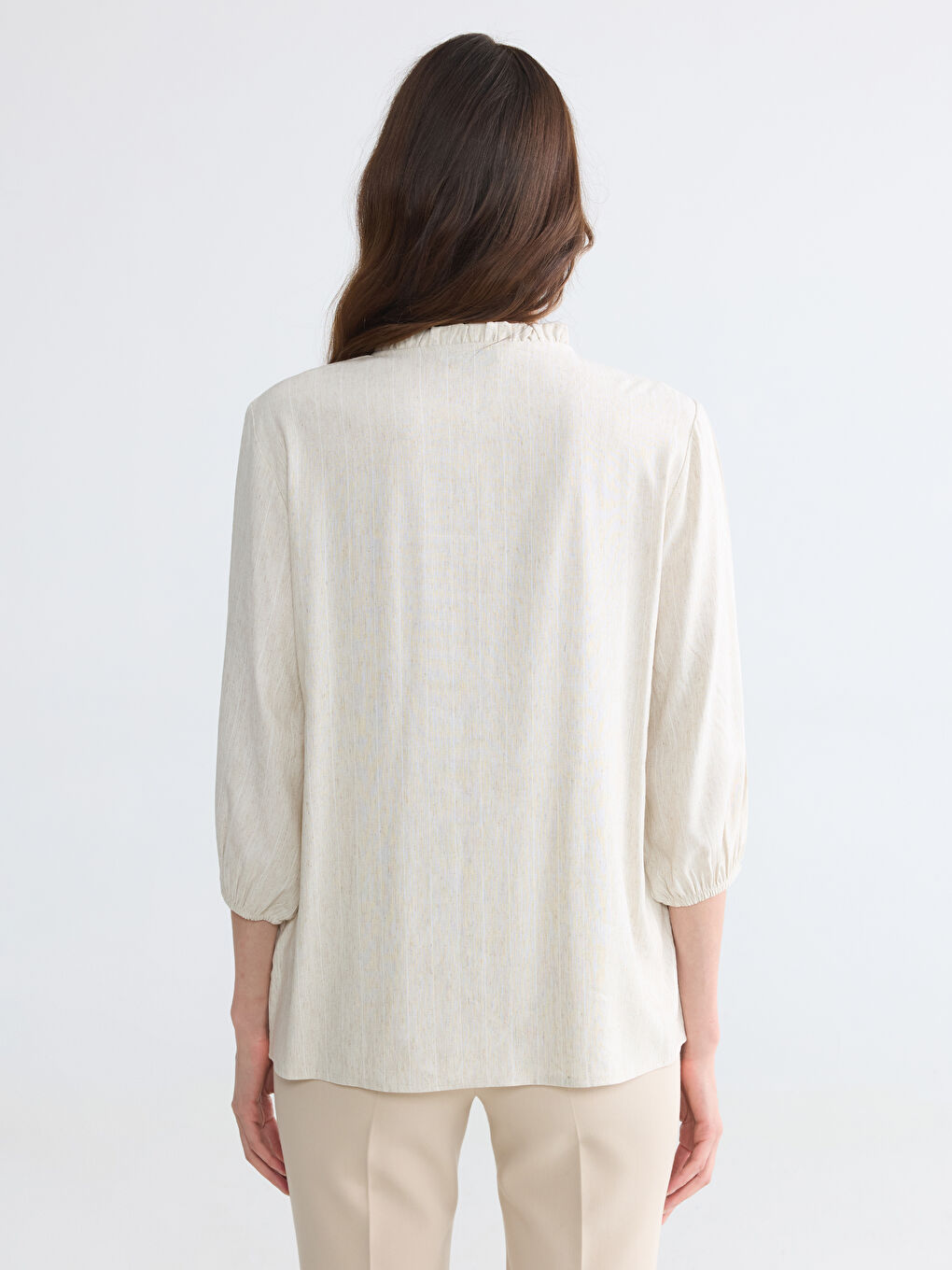 Frilled Collar Striped Women's Shirt-3