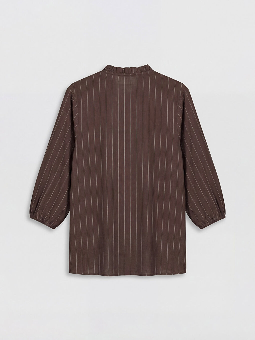 Kahverengi Fırfırlı Yaka Çizgili Kadın Gömlek-1