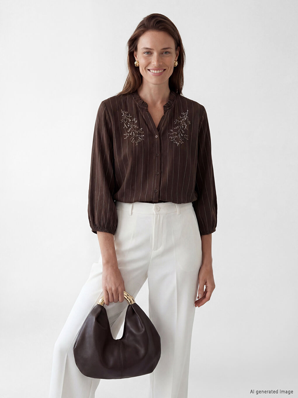 Frilled Collar Striped Women's Shirt