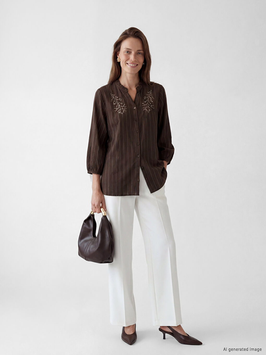Frilled Collar Striped Women's Shirt-1
