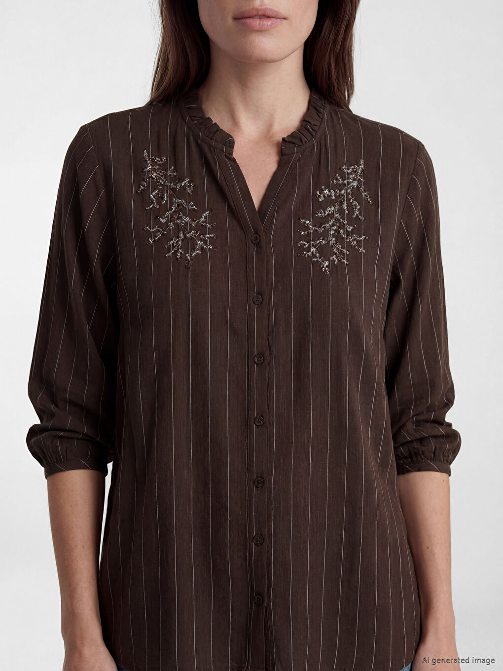 Frilled Collar Striped Women's Shirt-2