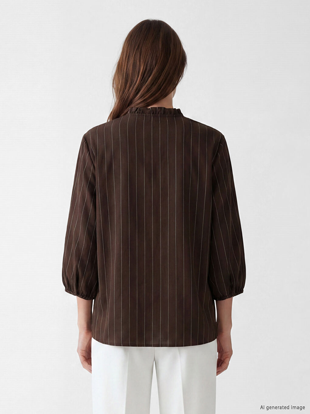 Frilled Collar Striped Women's Shirt-3