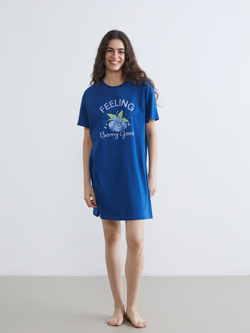 Chemise de nuit imprimée pour Femmes à col rond