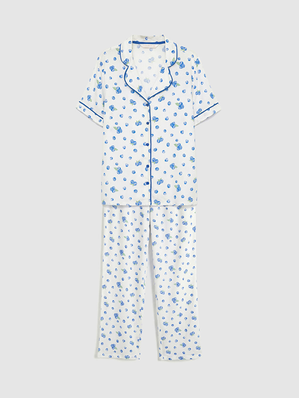 Ekru Gömlek Yaka Desenli Kadın Pijama Takım-4