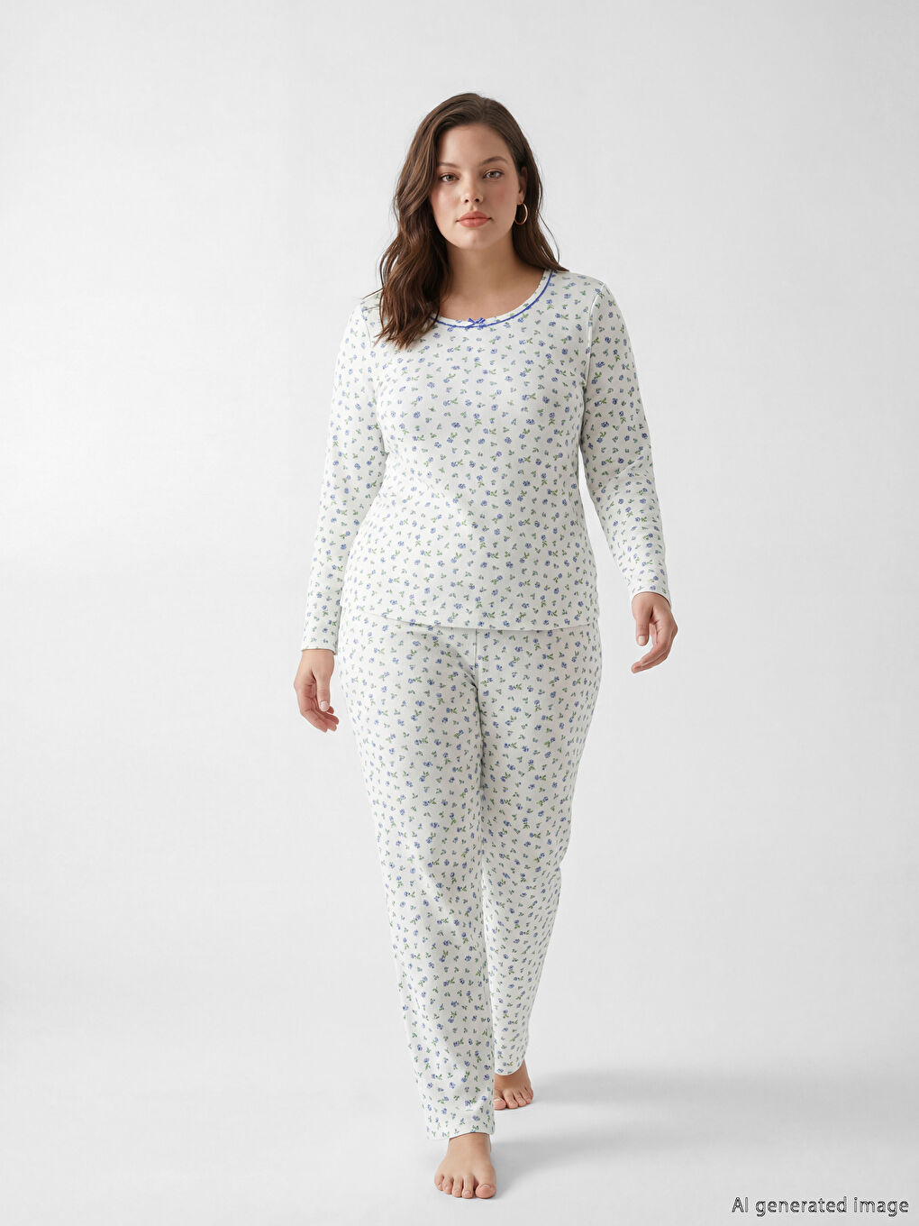 Pidžama komplet sa U vratom, cvetni dezen, za Žene-1
