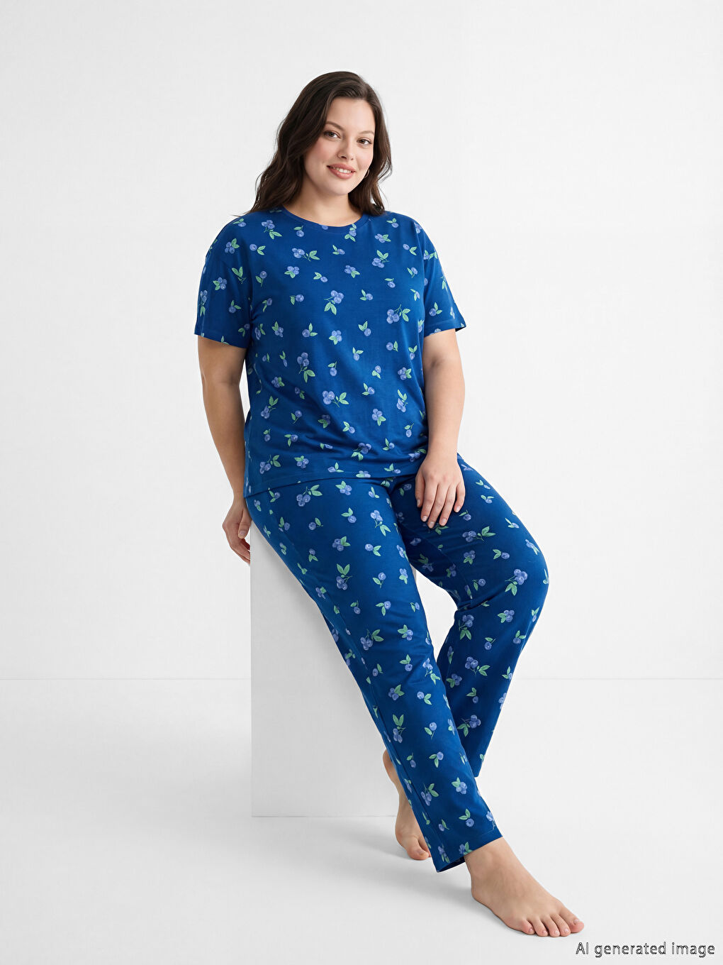 Ensemble de pyjama femme imprimé cerises avec col rond.-1