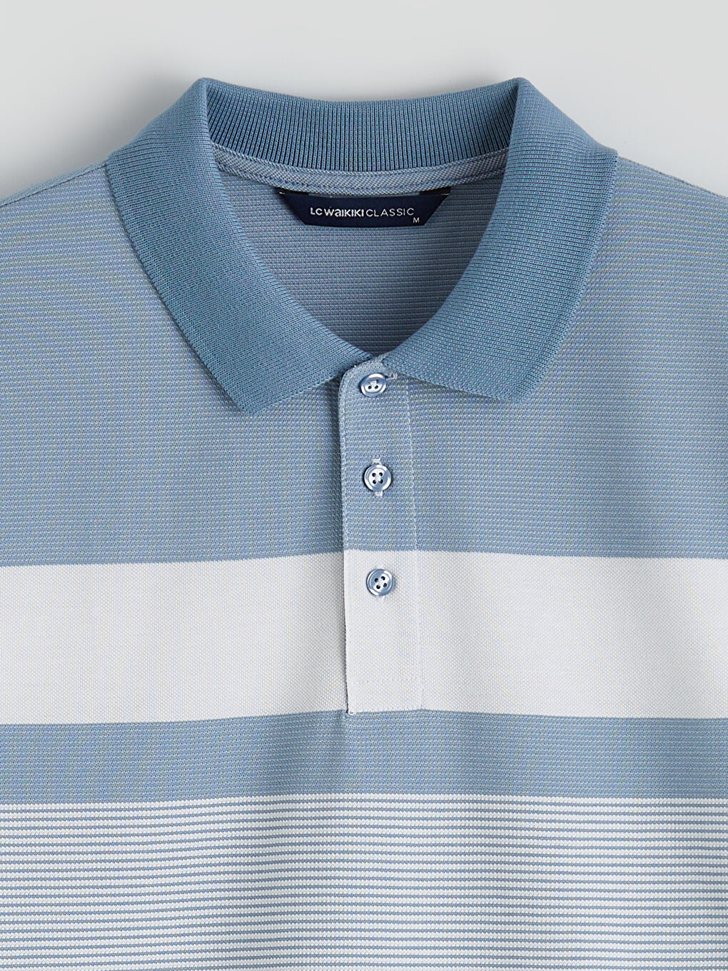 Mavi Polo Yaka Çizgili Pike Tişört-1