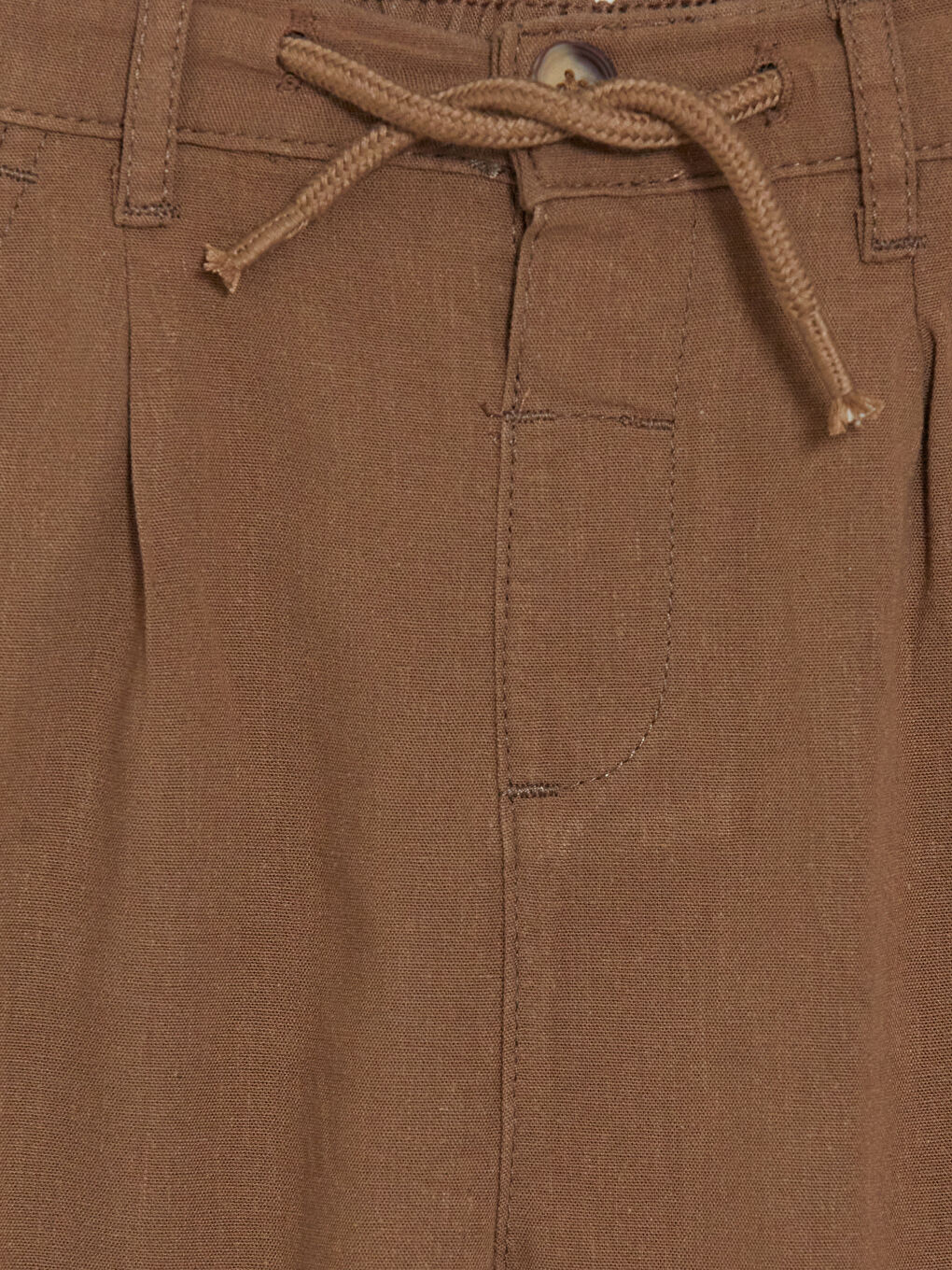 Kahverengi Loose Fit Erkek Çocuk Keten Karışımlı Pantolon-2
