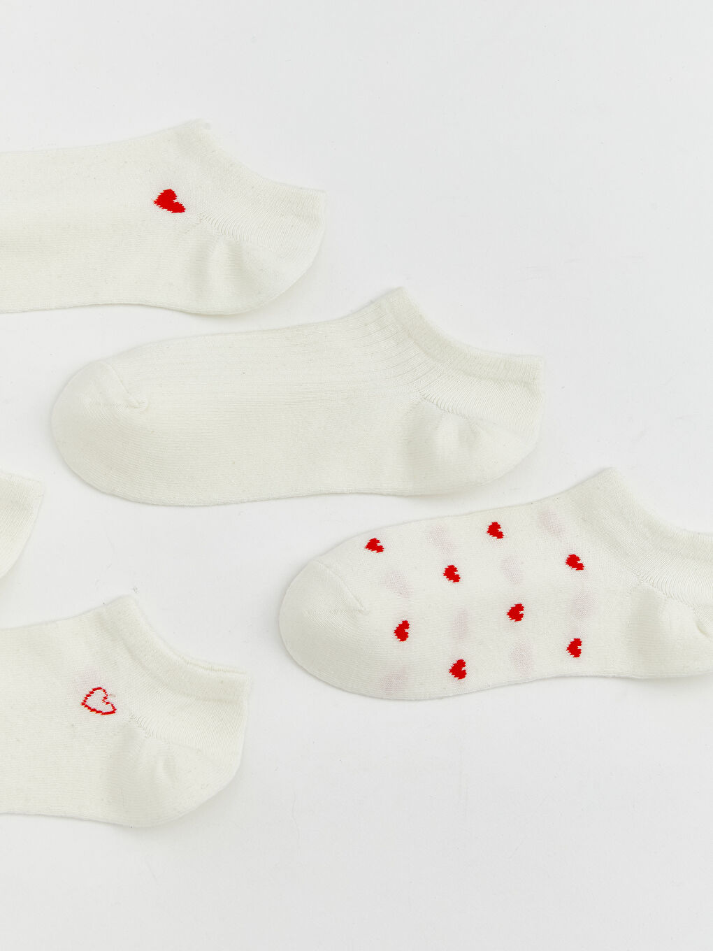 Ekru Kalp Desenli Kadın Sneaker Çorap 5'li-1