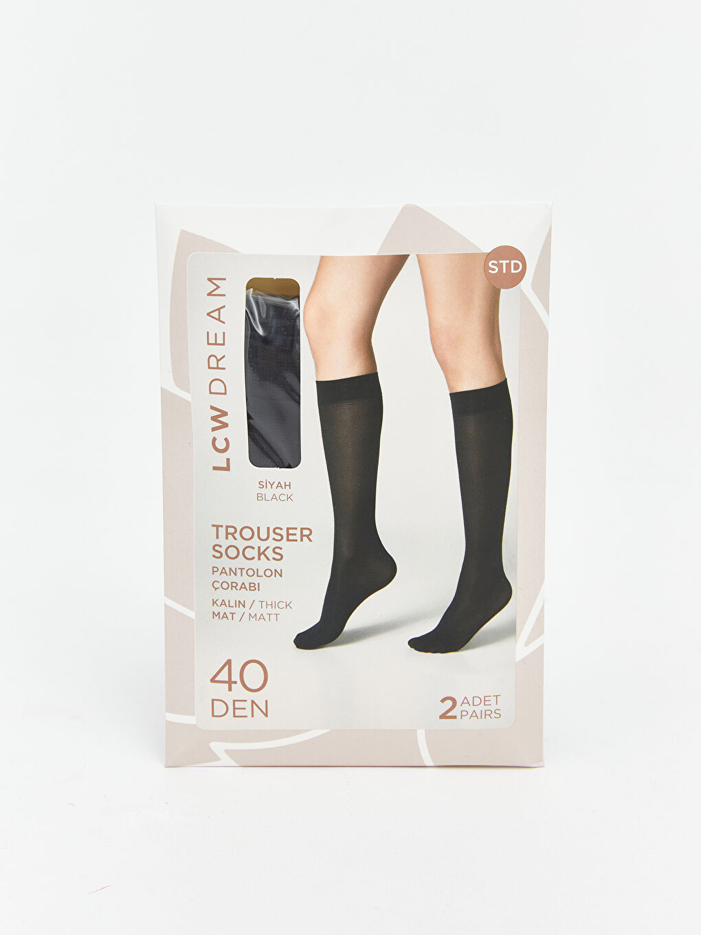 Siyah 40 Denye Kadın Diz Altı Çorap 2'li-1