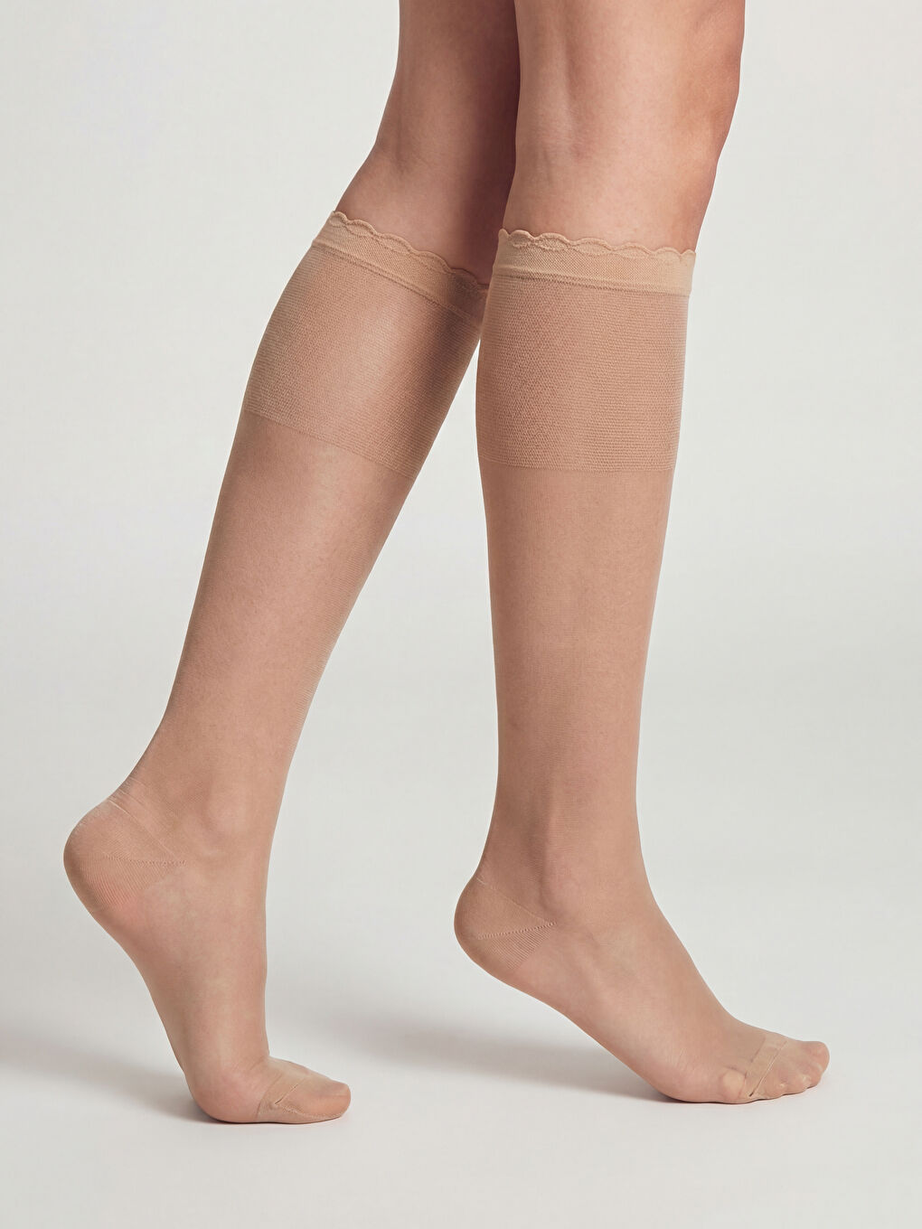 Bej 15 Denye Kadın Diz Altı Çorap 2'li-2