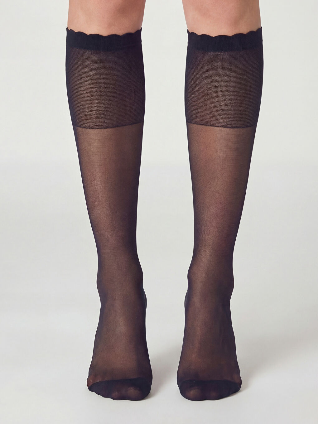 Siyah Dantel Detaylı Parlak Kadın Diz Altı Çorap 2'li-1