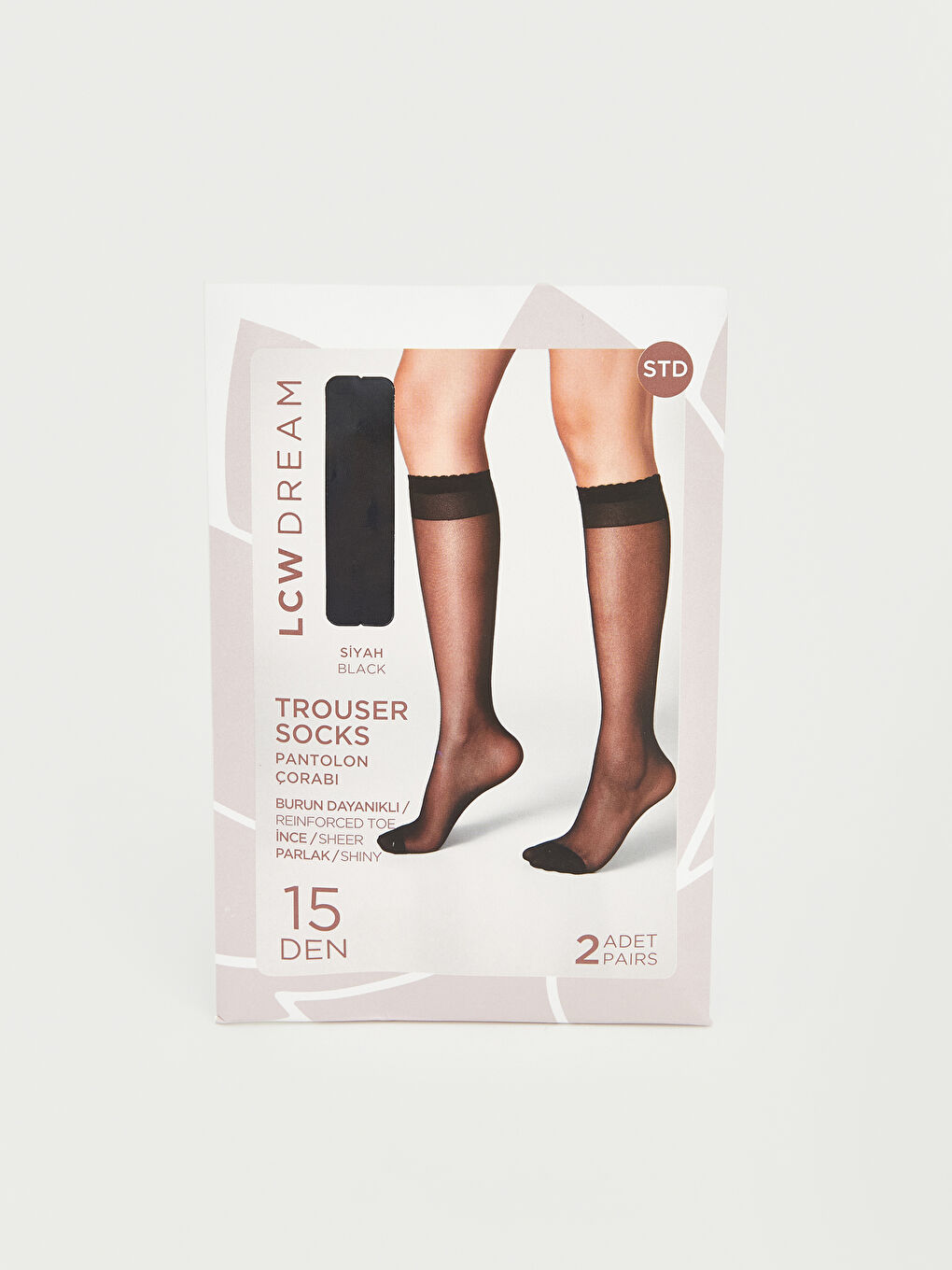 Siyah Dantel Detaylı Parlak Kadın Diz Altı Çorap 2'li-3
