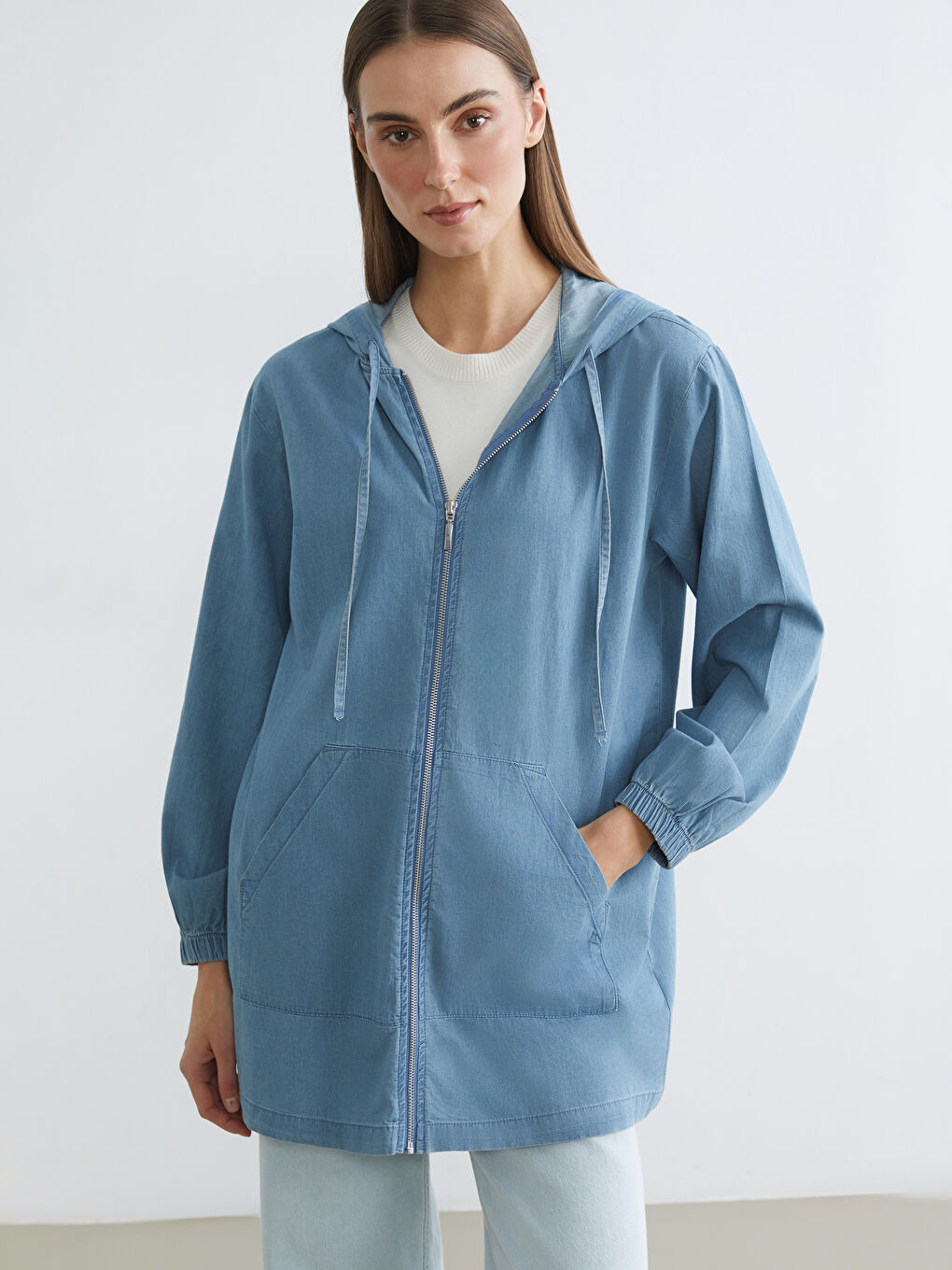 Women's Hooded Denim Tunic