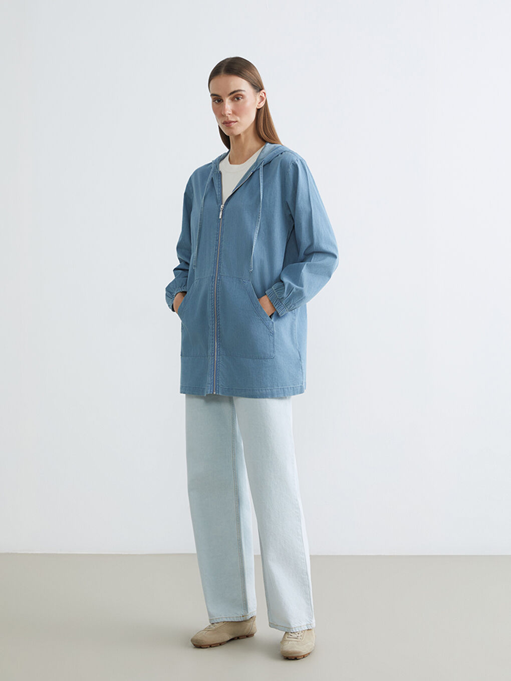 Women's Hooded Denim Tunic-1