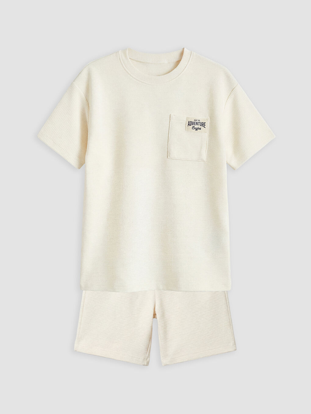 Bej Baskılı Erkek Çocuk Tişört ve Şort