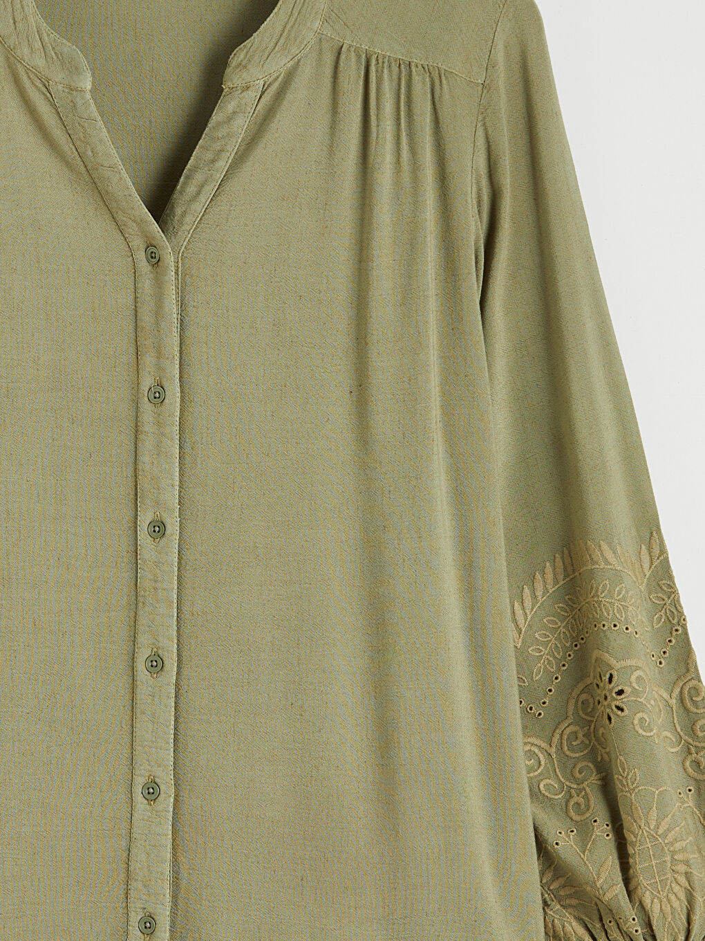 Notch Neck Embroidered Ruched Blouse-4