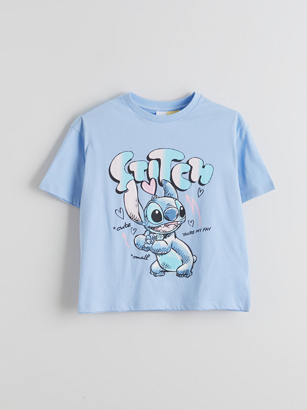 Mavi Bisiklet Yaka Stitch Baskılı Kız Çocuk Tişört