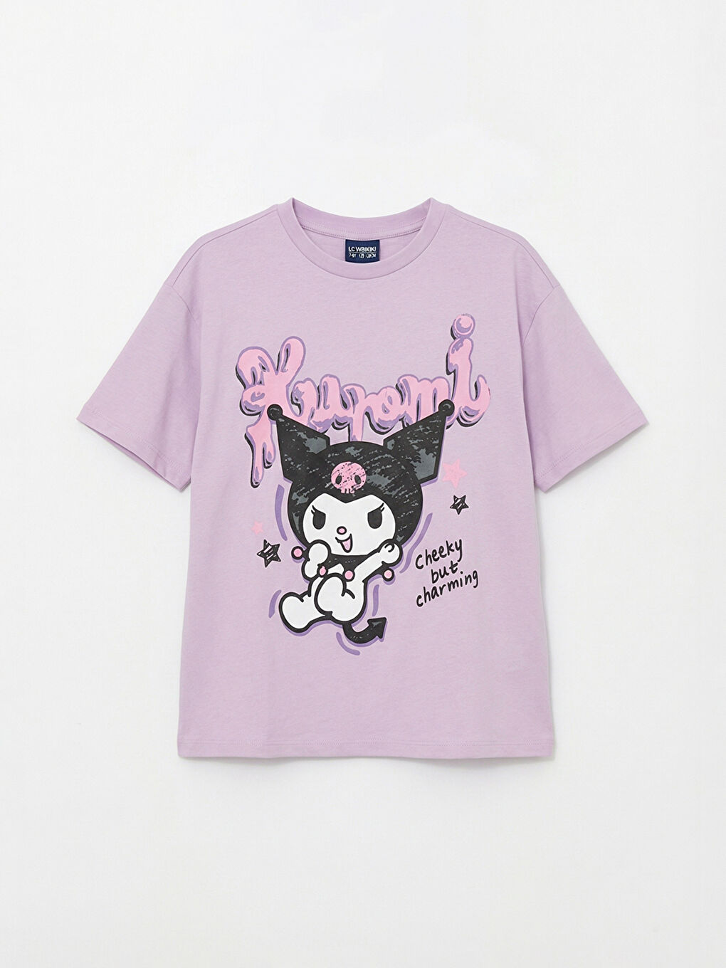 Lila Kuromi Baskılı Bisiklet Yaka Kız Çocuk Tişört