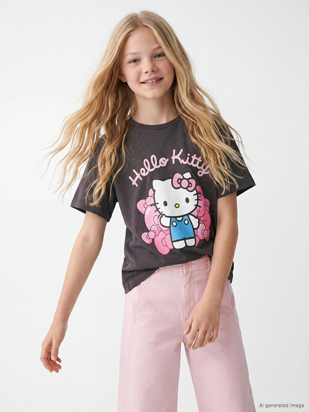 Футболка Для Девочек С Круглым Вырезом И Принтом Hello Kitty-1