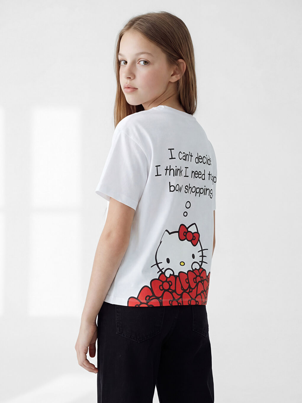 Tricou pentru Fete cu Imprimeu Hello Kitty și Guler Rotund-3