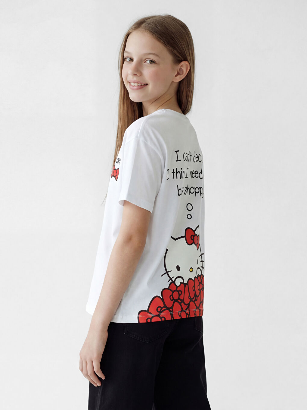 Tricou pentru Fete cu Imprimeu Hello Kitty și Guler Rotund-1
