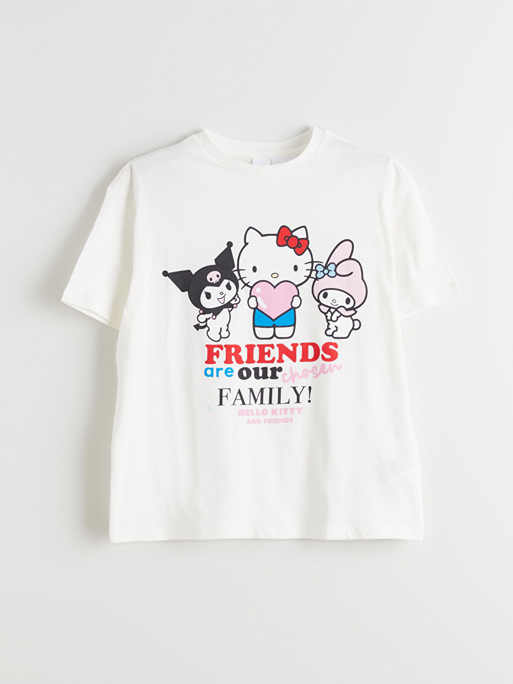 Ekru Hello Kitty ve Arkadaşları Baskılı Kız Çocuk Tişört