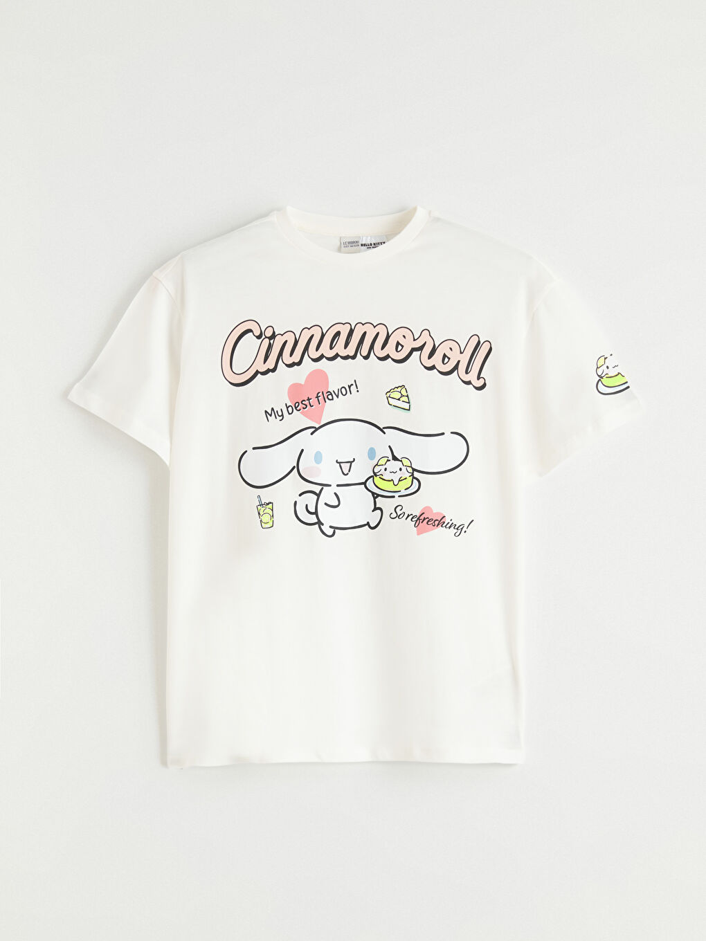 Ekru Bisiklet Yaka Cinnamoroll Baskılı Kız Çocuk Tişört