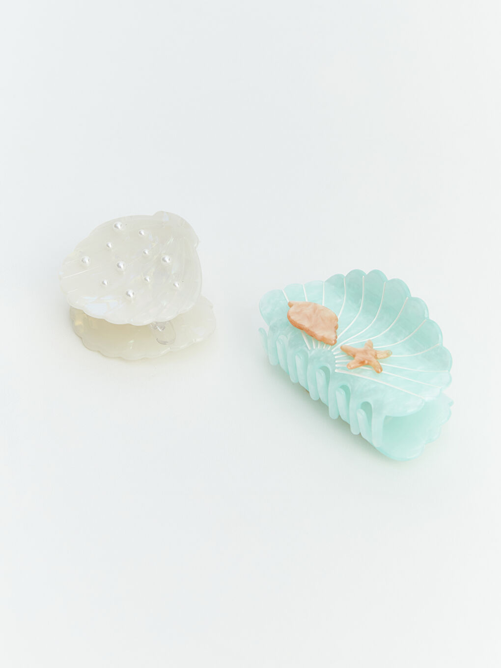 Karışık Deniz Kabuğu Desenli Kadın Mandal Toka Seti 2'li