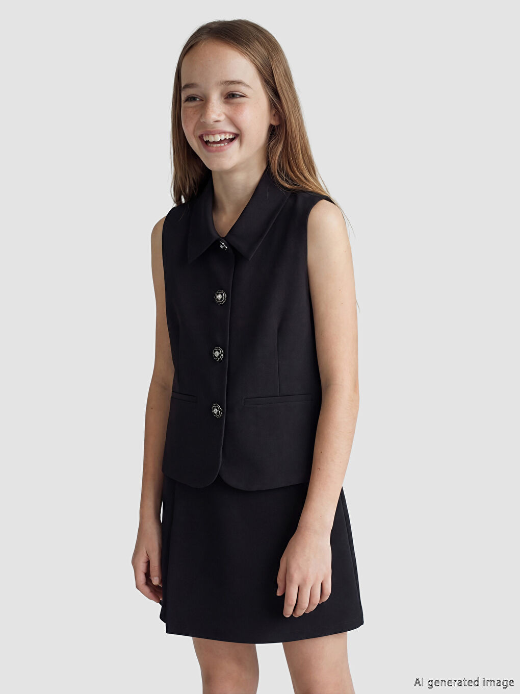 Siyah Kız Çocuk Klasik Yelek-1