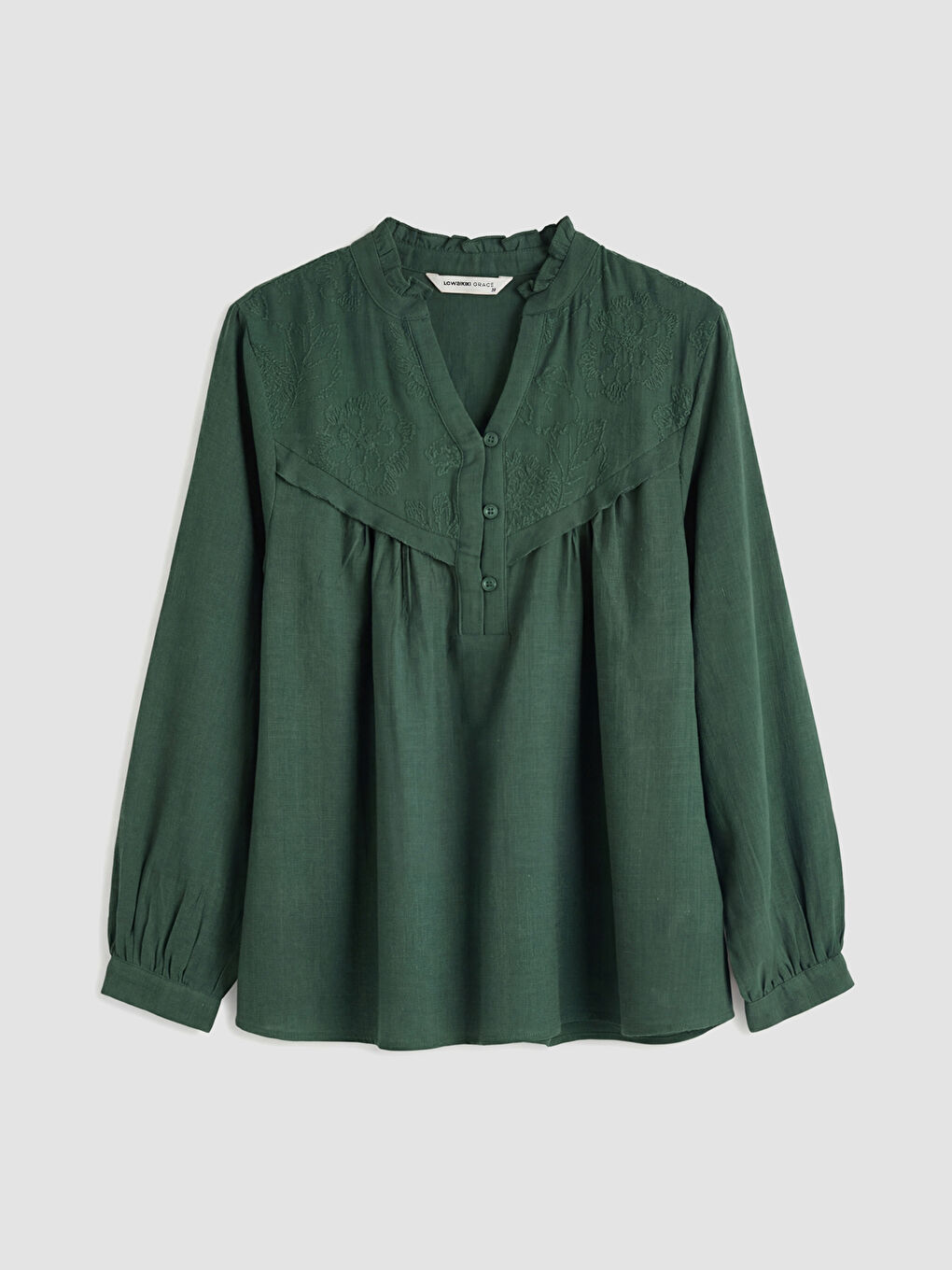 Notch Neck Embroidered Ruched Oversize Blouse-4