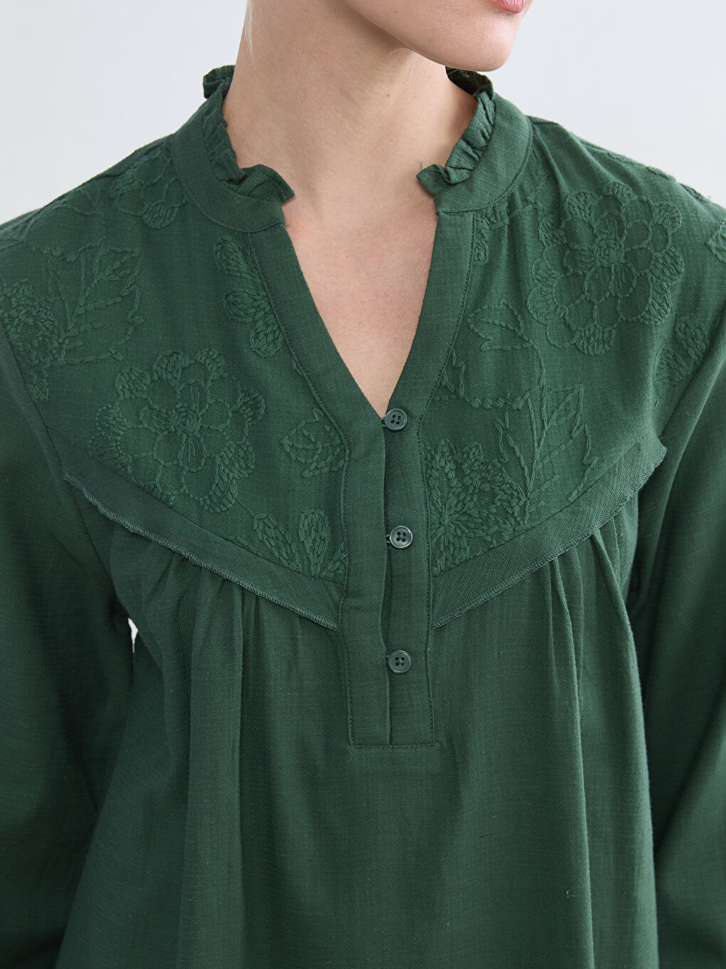Notch Neck Embroidered Ruched Oversize Blouse-2