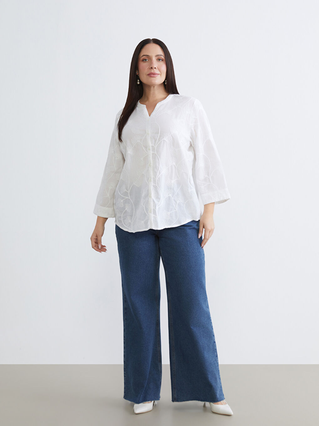 Embroidered Blouse with an Asymmetrical Neckline-1