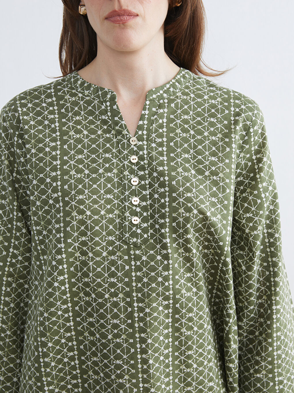 Блузка с вырезом с выемкой и узором, с эффектом льна-2