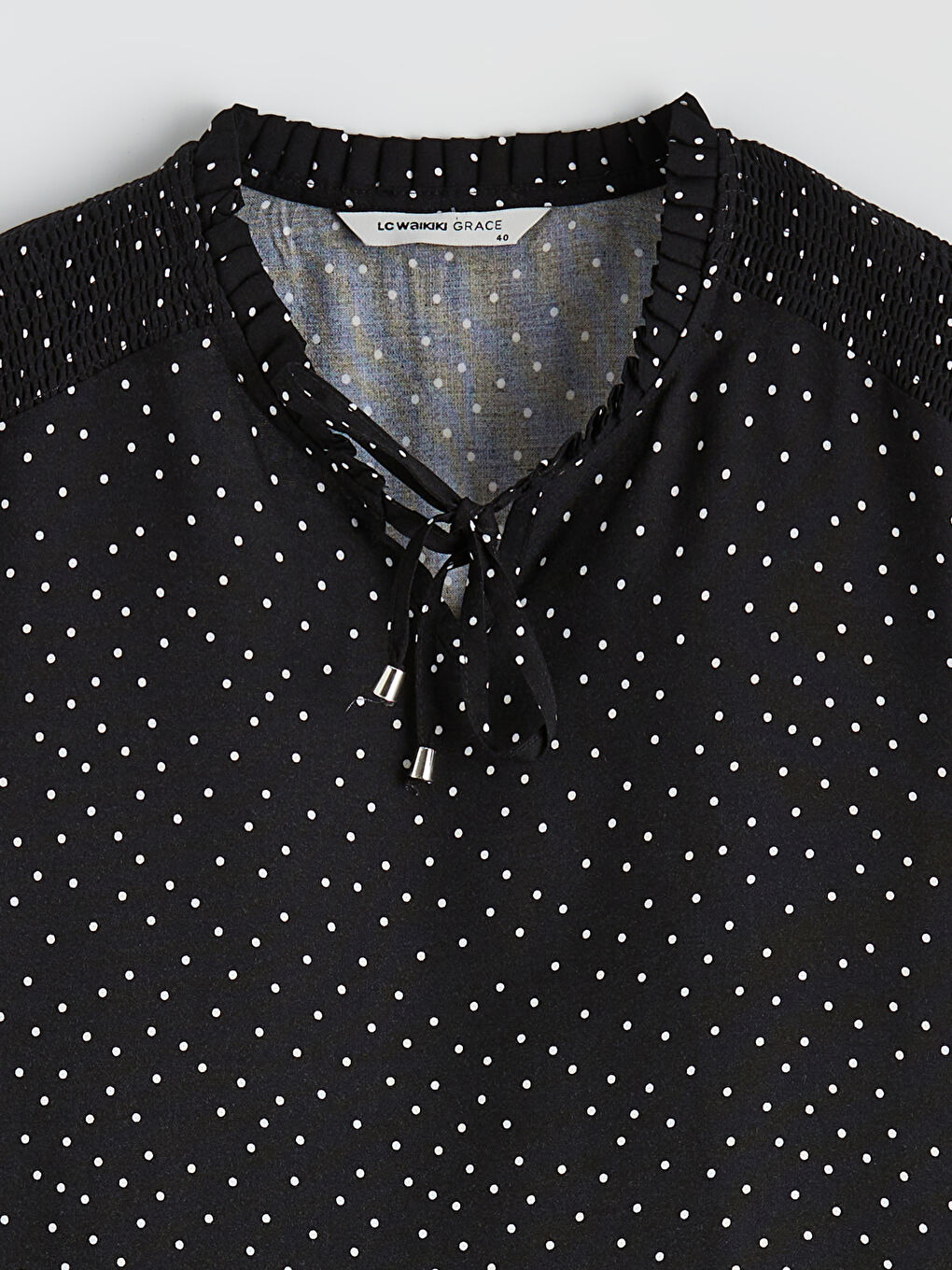 Polka Dot Blouse with Tie Neck-1