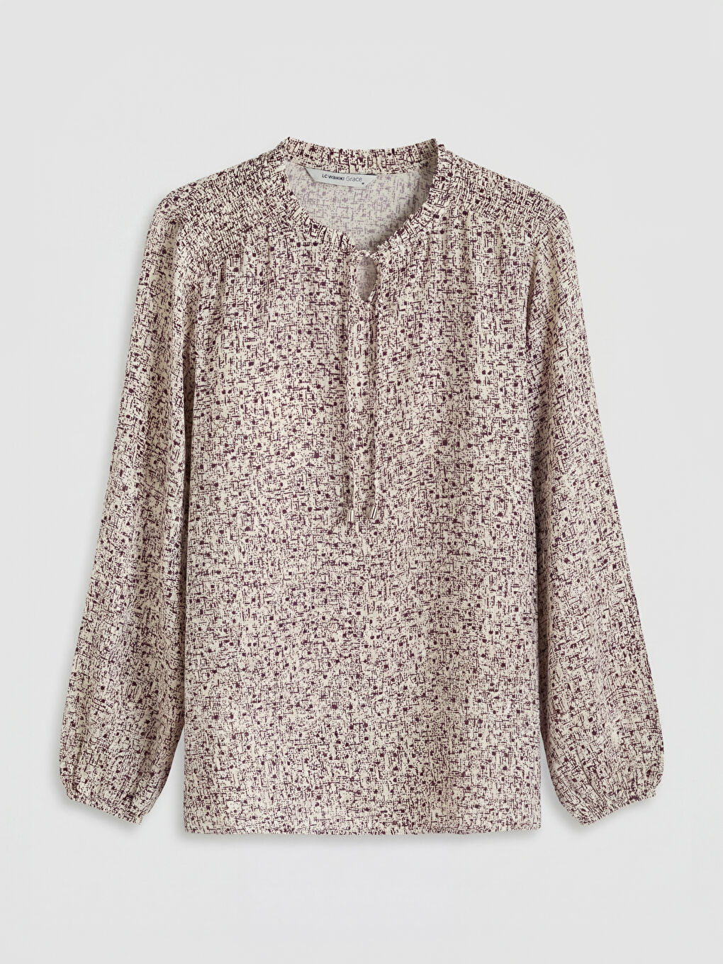 Mürdüm Bağlamalı Yaka Desenli Bluz