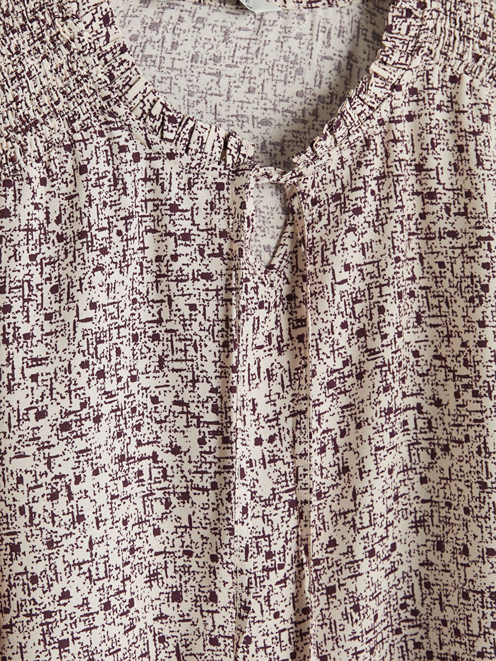 Mürdüm Bağlamalı Yaka Desenli Bluz-2