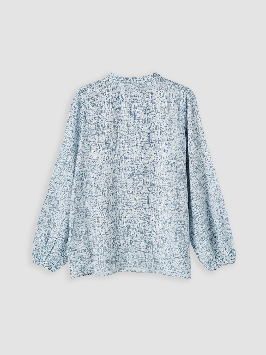 Turkuaz Bağlamalı Yaka Desenli Bluz-1