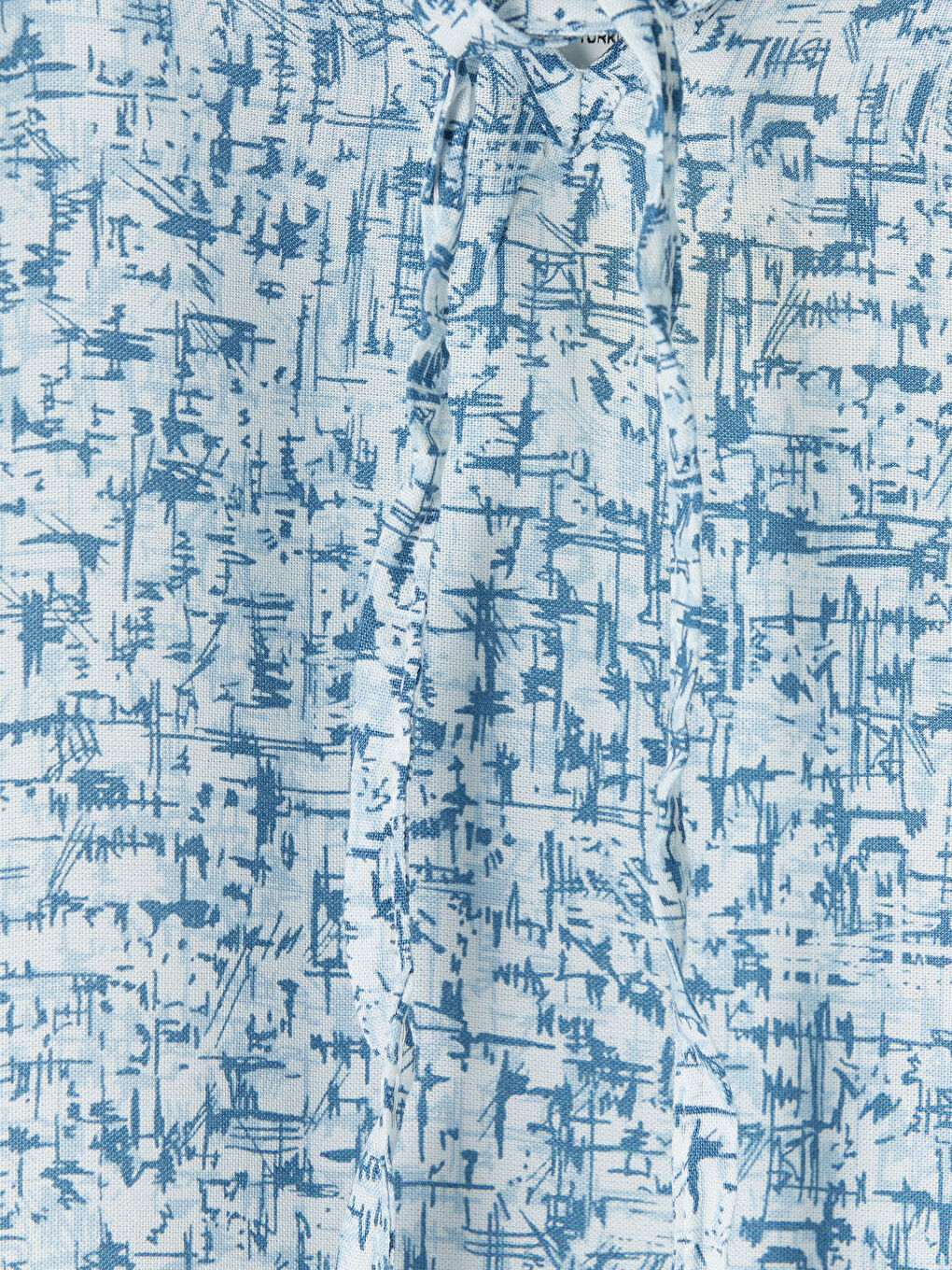 Turkuaz Bağlamalı Yaka Desenli Bluz-2